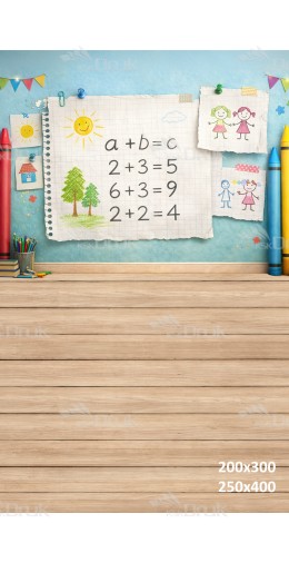 Tło fotograficzne „Dziecięca matematyka z rysunkami i kredkami” | 4074